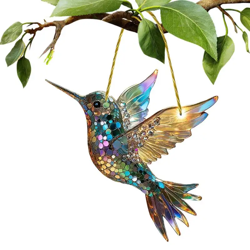 Colorful Hummingbird Pendant Acrylic Window Hangings Birds Wind Chimes Garden Sun Catcher Crafts Bird Deterrents Decoration