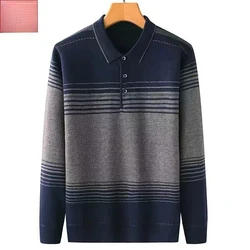 Men's Clothing Spring Autumn Long Sleeve Turn-down Collar Contrast Color Striped Button Formal T-shirt Casual Business Tops