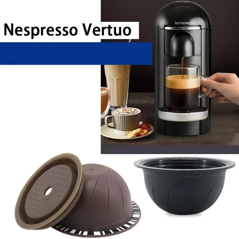 Reusable Nespresso Vertuo Coffee Capsules 150/230ml PP Refillable Capsule Cup with Silicone Lid Brush Powder Press Spoon
