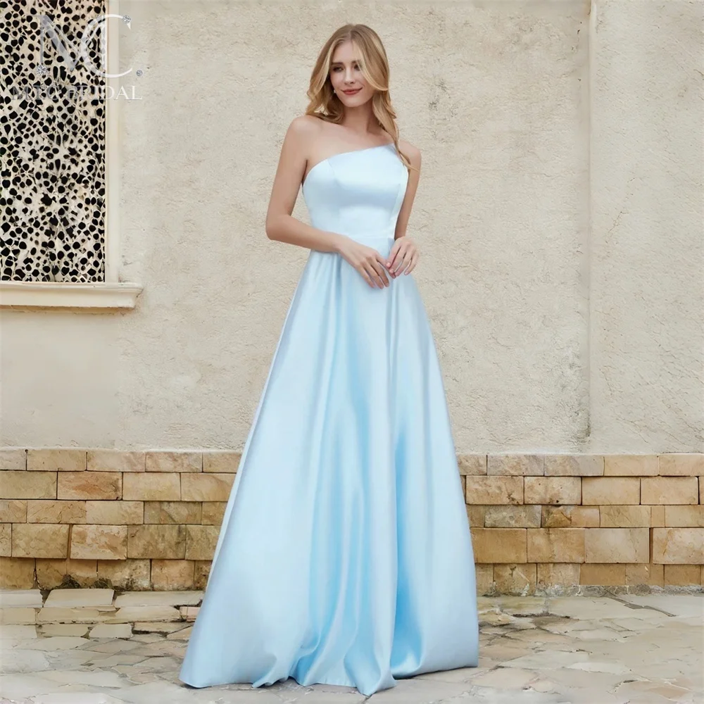 Simple Baby Blue Long Bridesmaid Dresse With Split A Line Corset Back 2026 High Quality Satin Wedding Party Gowns Plus Size