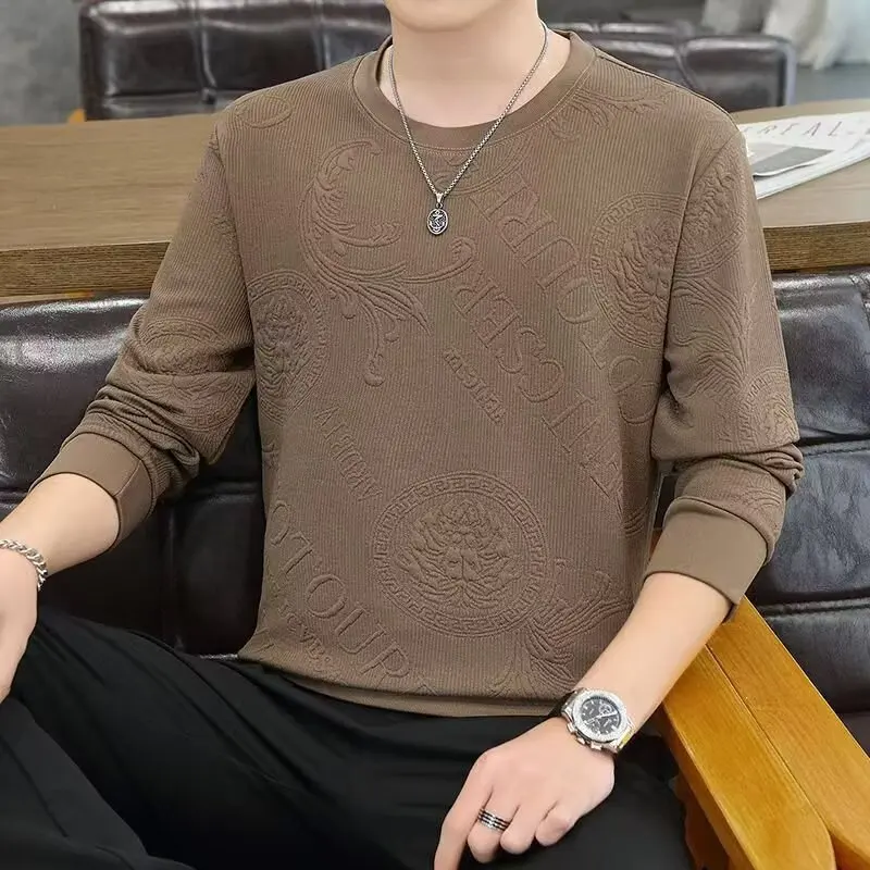 

Мужской модный свитшот с длинными рукавами и круглым вырезом, осенний сезонный топ с вышивкой, дышащий, из химического волокна, повседневная одежда