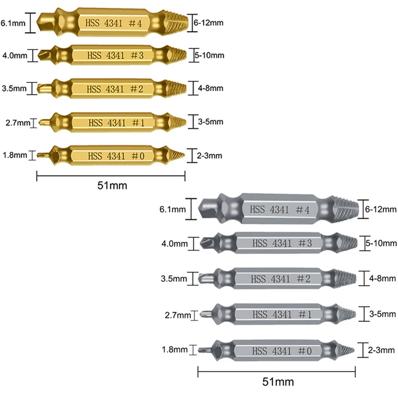 5Pcs Damaged Screw Extractor Drill Bit Set Stripped Broken Screw Bolt Extractor Remover Easily Take Out Demolition Tools