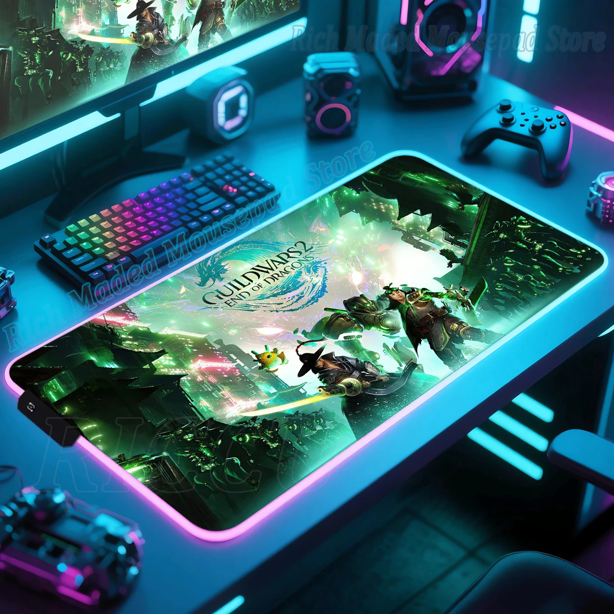 

Коврик для мыши Game Guild Wars 2, геймерский настольный коврик с RGB-подсветкой, светодиодный коврик для мыши, игровые аксессуары, большой коврик для стола, расширенный коврик для мыши