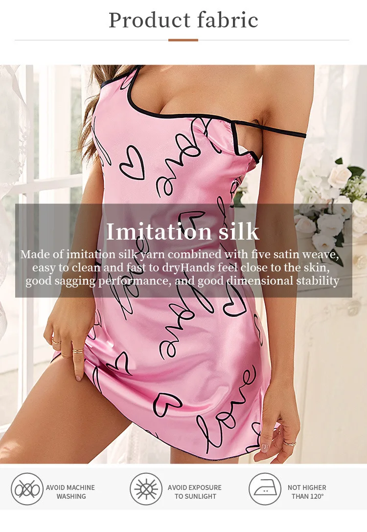 Sexy Nachtwäsche Damen Seide Neckholder Nachthemd Nacht Sexs Kleid Damen Hosenträger Pyjamas Rosa Loungewear Weiche Nachtwäsche Homewear – Detail 3