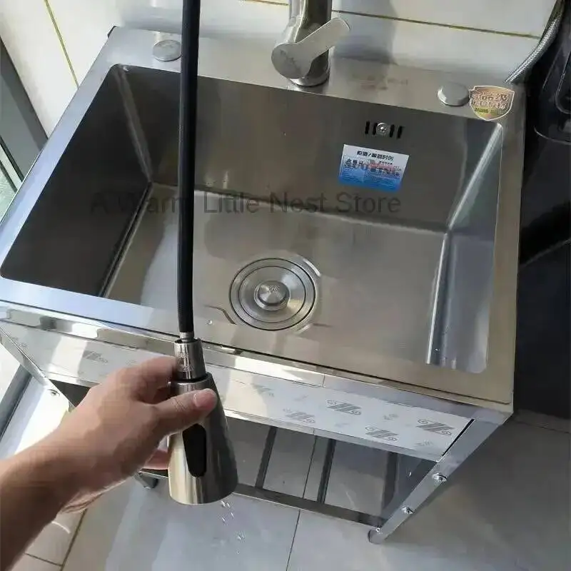 Kitchen Sinks Kitchen Stainless Steel Household Sink with Fence Bracket Handmade Vegetable Single Washing Sinks Dishwashing Sink