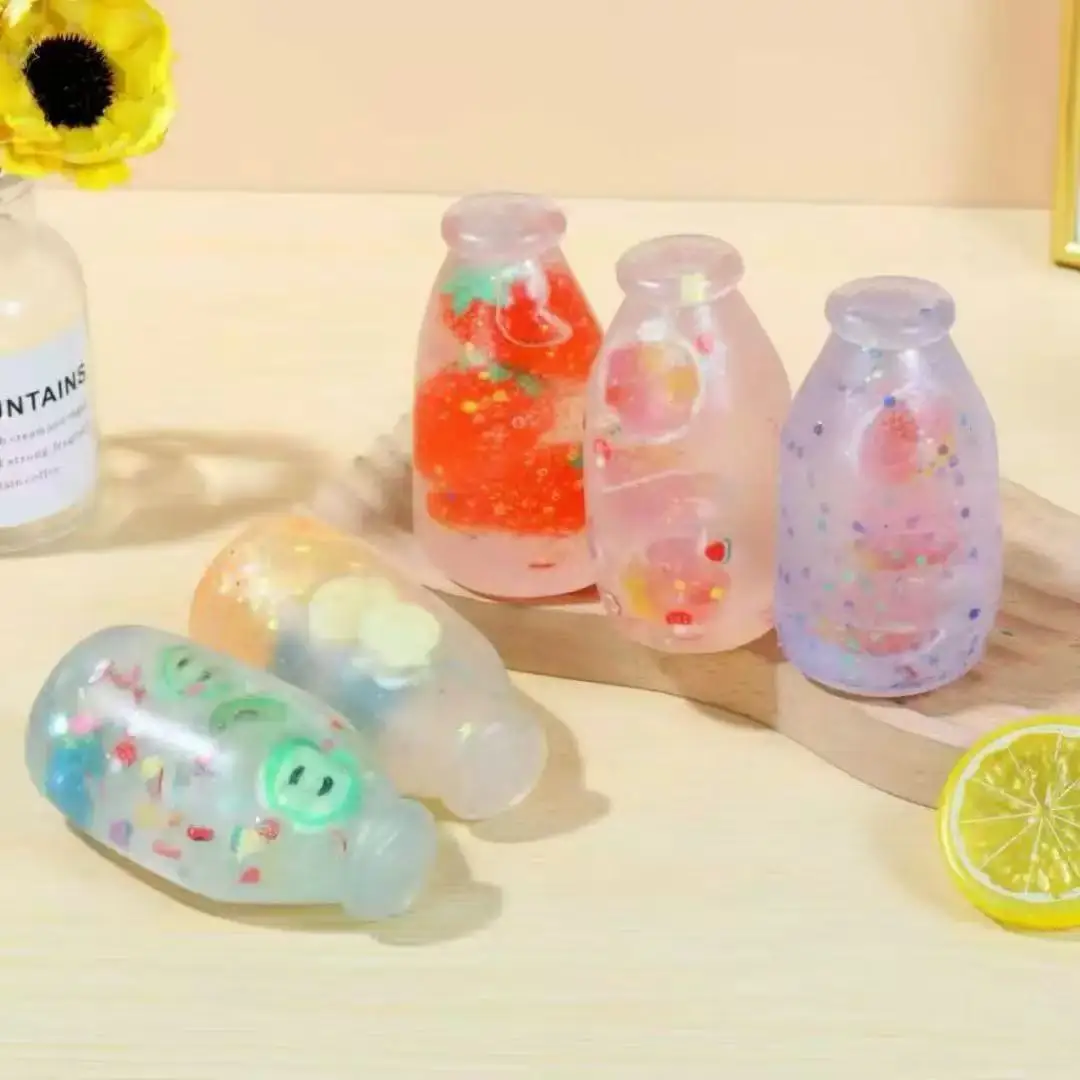 Drift Bottle & Fruit Bottle Shaped Slow-Rebound Stress Relief Toy Squishy Wishing Bottle for Daily Office Stress Relief