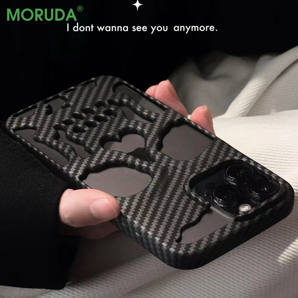 Carbon Fiber Pattern Skull Face Phone Case For iPhone 15 ProMax 11 12 13 14 Pro Max Plus Alien Ghostface Heat Dissipation Cover