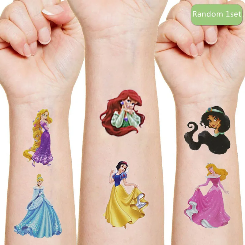 Disney Princess Tattoo Sticker Children's Birthday Party Decoration Mermaid Sticker Action Figure Sticker Cartoon Kids Gift