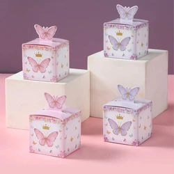 12/24pcs Candy Gift Box Purple Pink Butterfly Birthday Decorations Wedding Supplies Baby Shower Chocolate Cookie Gift Box Bag