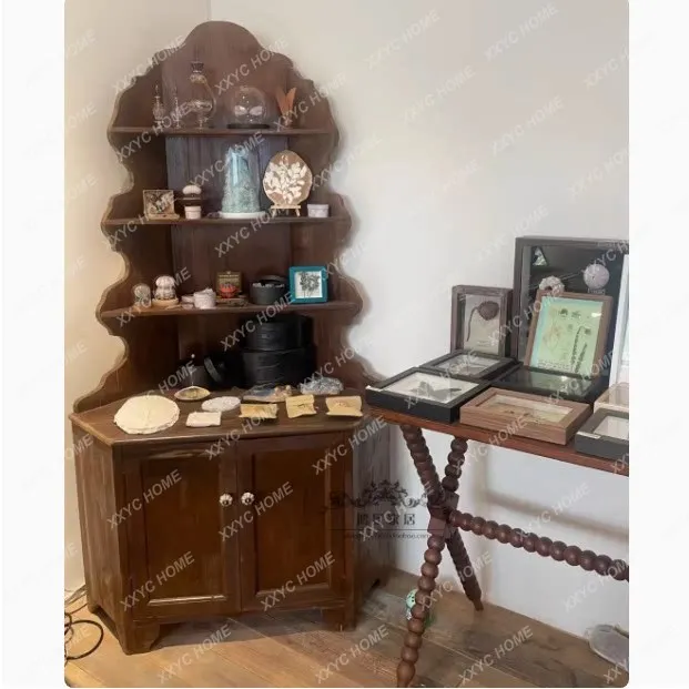 Retro Edge Corner Cabinet Shooting Antique Ornament Display Dishes Storage Storage Corner Coffee Cabinet