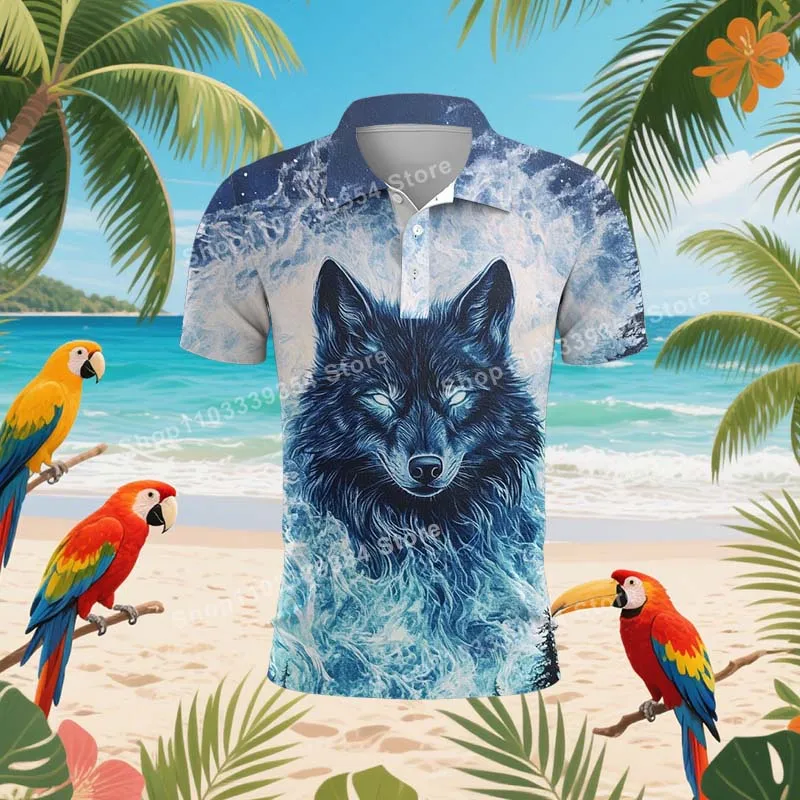 

Hawaiian Fashion Wolf Polo Shirt For Men Summer 3D Print Funny Duck Short Sleeve Golf Polo Shirts Casual Street T Shirt Tops