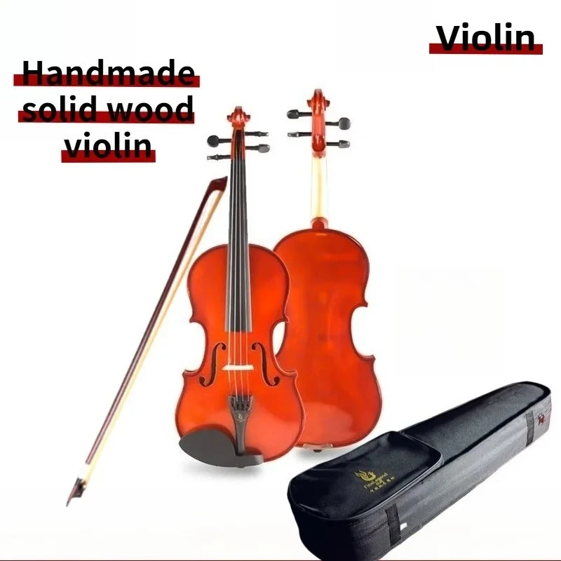 Full Size Professional Solo Acoustic  Violin Acoustic  Spruce Wood Panel  Maple Back Violin Case Bow for Beginners Play