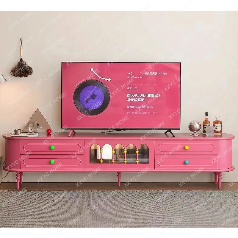

YDZTV cabinet retro solid wood TV cabinet coffee table combination living room paint floor cabinet