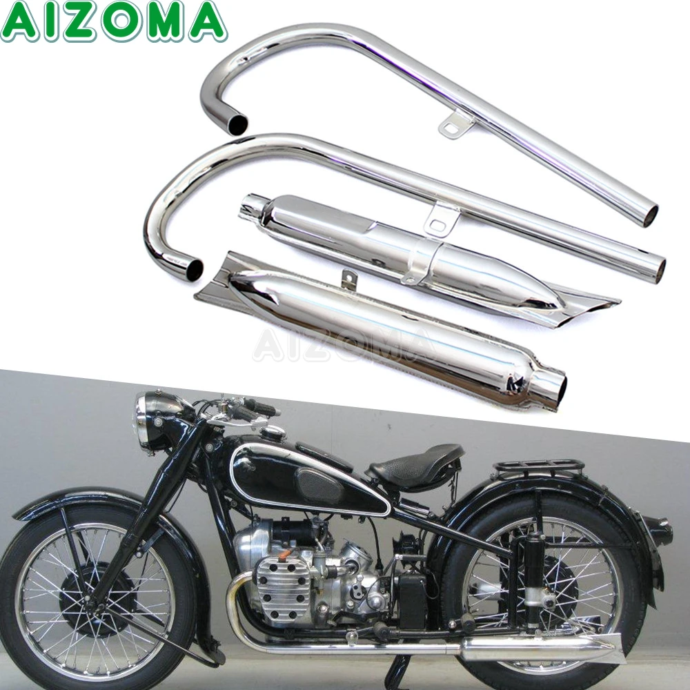 Retro Steel 24HP/32HP Motorcycle Exhaust Mufflers For BMW K750 M1 M72 R71 R12 Dnepr MT12 750cc Motorbike Fishtail Muffler Pipe