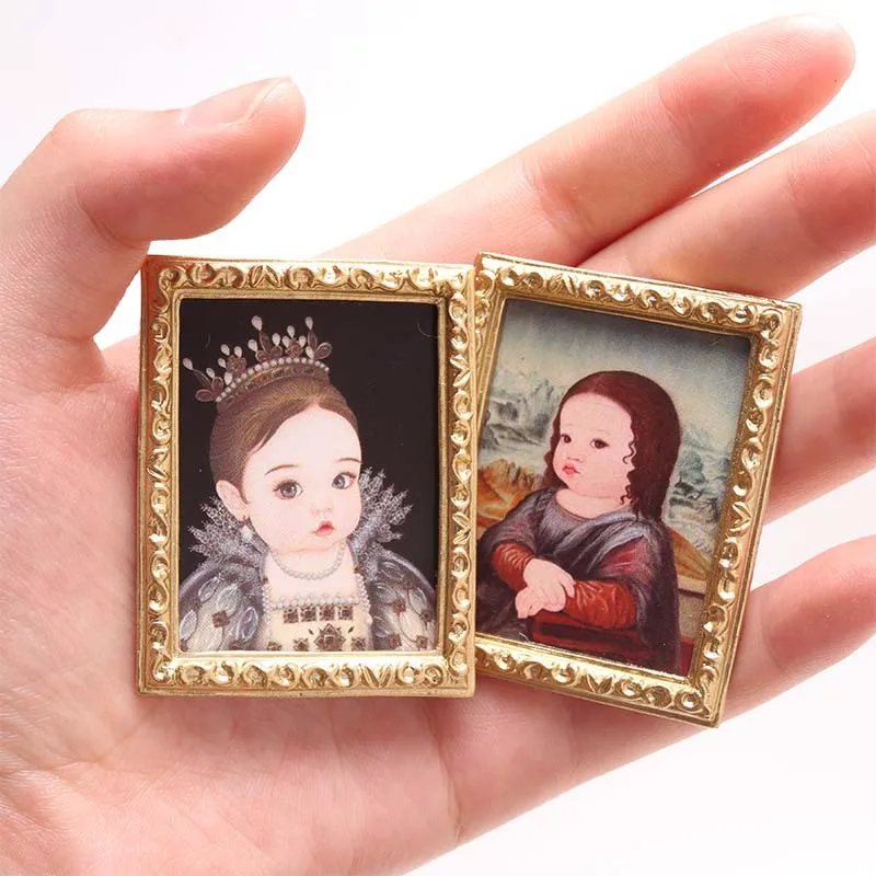 Mini Model 1:12 Doll House Painting Fat Baby Girls Miniature Mural frame  DIY Miniature Mini Toys Decorating Dollhouse DIY