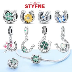 Silver S925 Lucky Charms Colorful Four-leaf Clover Horseshoe Beads Fit Original Bracelets for Women Party Fine Gifts DIY