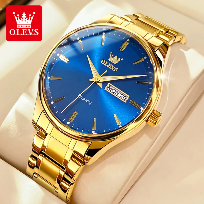 OLEVS 6898 Luxury Men\'s Watches Stainless Steel Waterproof Weekly Calendar Quartz Watch Original Luminous Simplicity Wristwatch