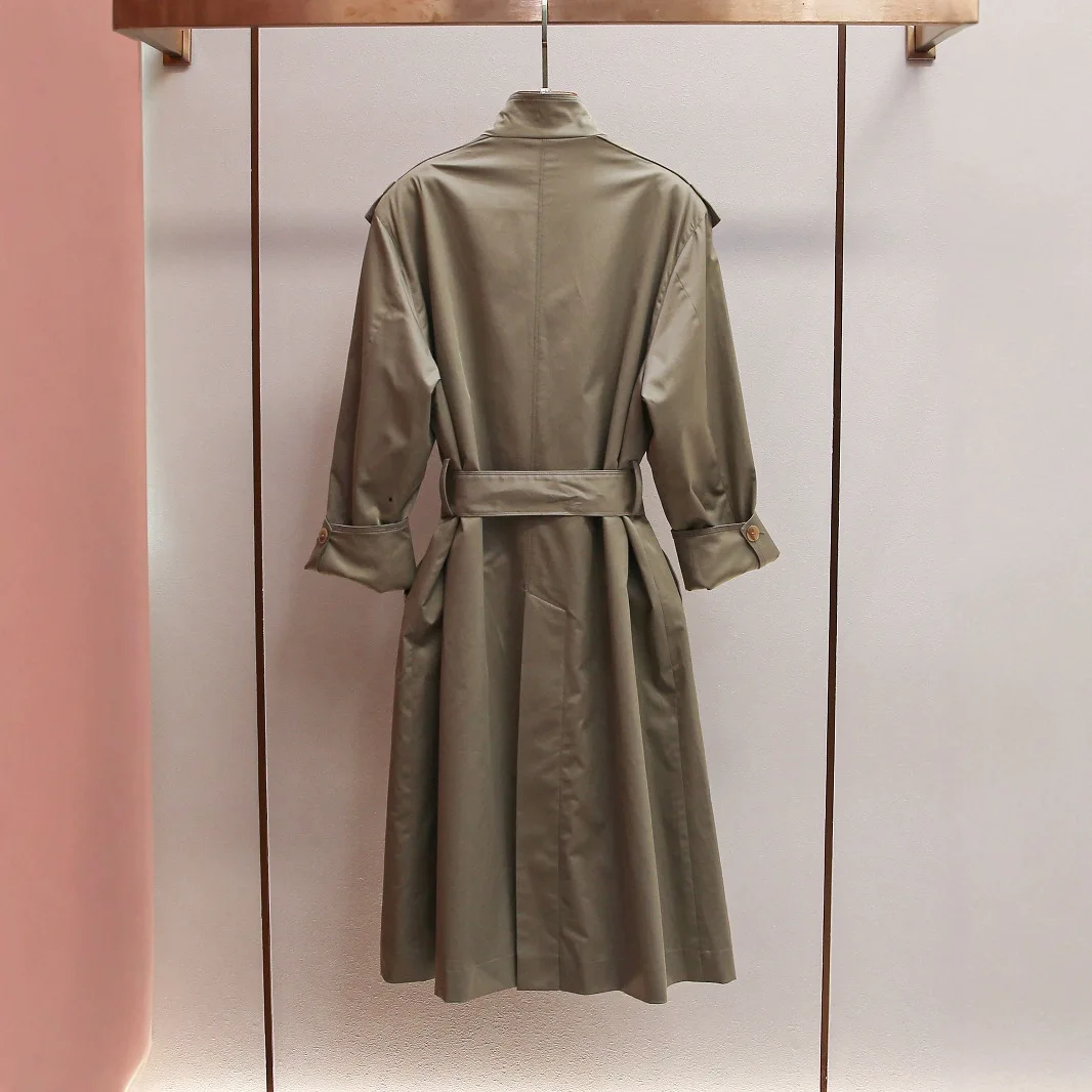 High Street Trench Women's Autumn and Spring New Fashion French Stand Up Collar Belt Windbreaker Long Coat