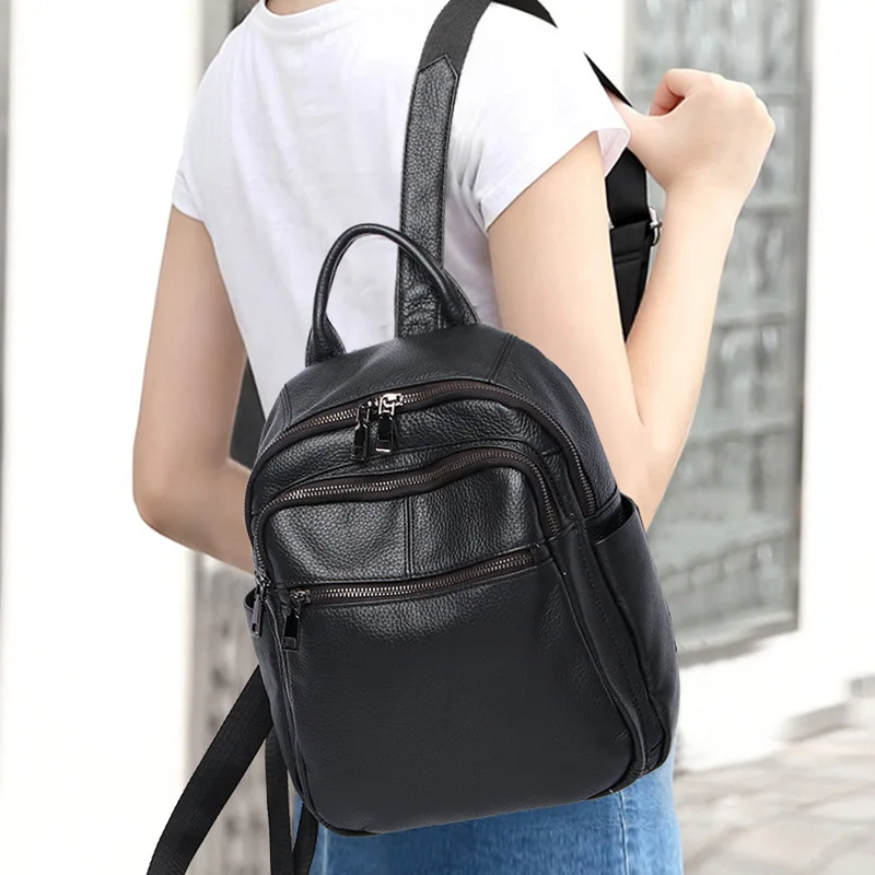 Causal Genuine Leather Backpack Women Real Cowhide Travel Bags Fashion Ladies Cow Leather Double Shoulder Bag