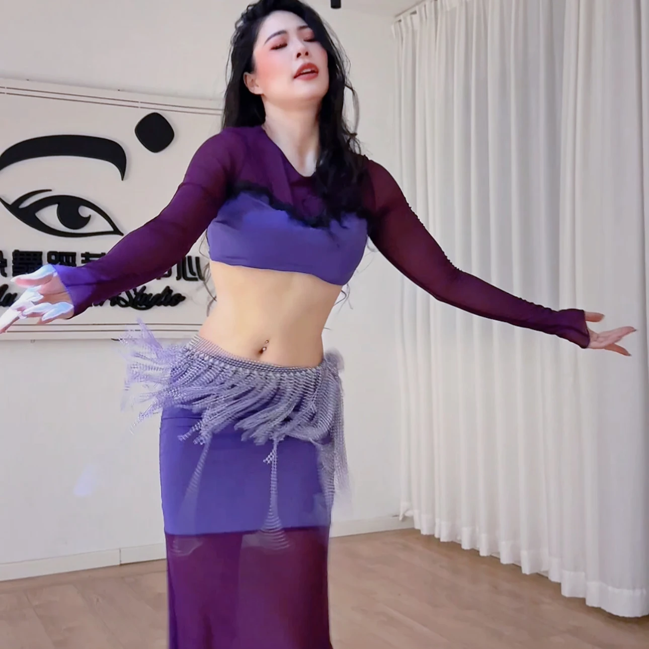 Traje de dança do ventre feminino malha manga comprida top + saia longa rabo de peixe sexy 2 peças conjunto de desempenho profissional de dança oriental