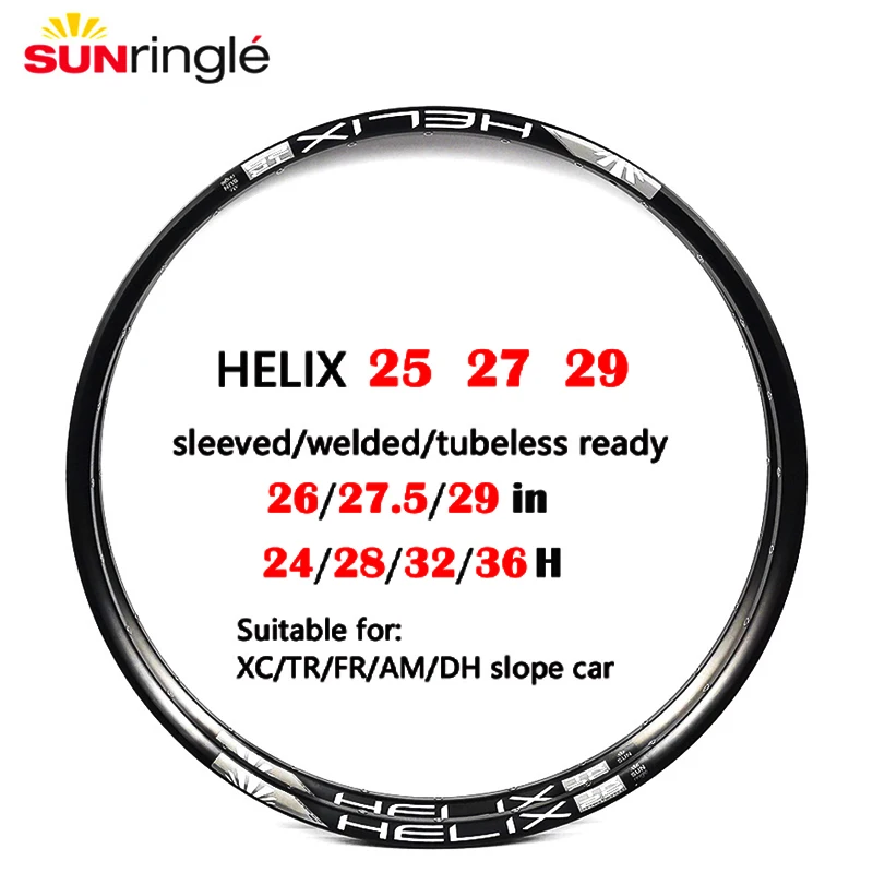 

Sunringle HELIX Bicycle rim Aluminum alloy Mountain/road bike TR25 TR27 TR29 vacuum wheel rim 28H 32H wheel rim 29/27.5/26 inch