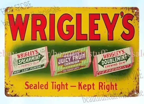 1930s Wrigleys gum metal tin sign repro collectible room auto garage decor