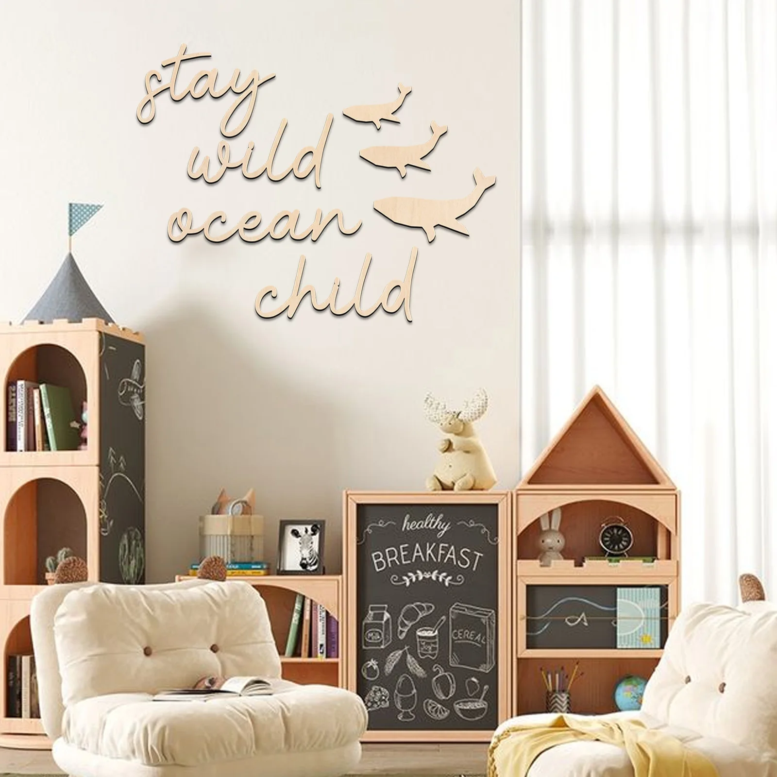 

Stay Wild Ocean Child Wooden Wall Art Nautical Whale Design for Kids Bedroom Coastal Nursery Decor