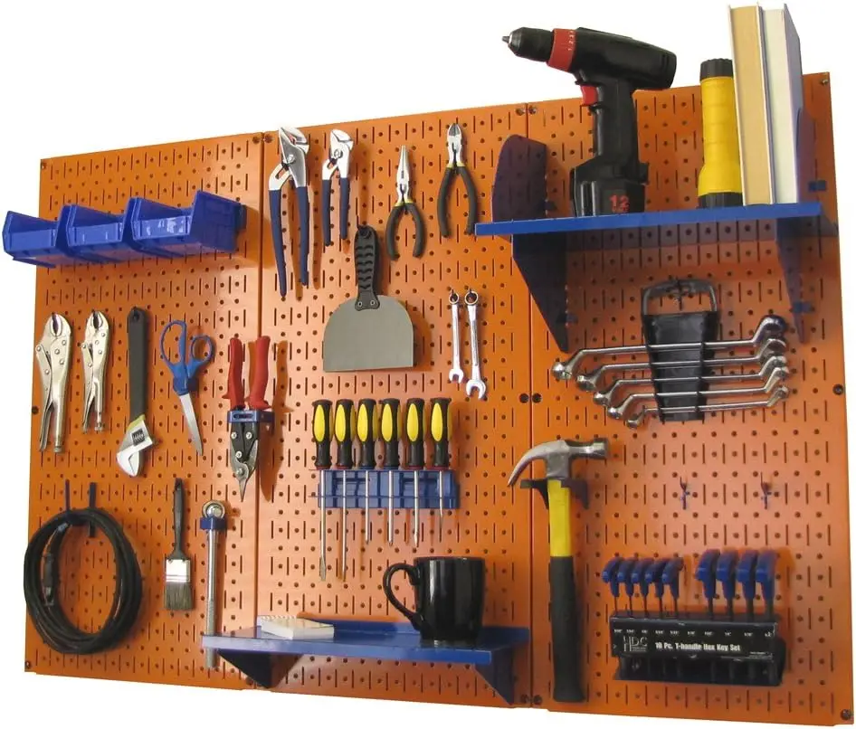 Pegboard Organizer Wall Control 4 ft. Metal Pegboard Standard Tool Storage Kit with Orange Toolboard and Blue Accessories