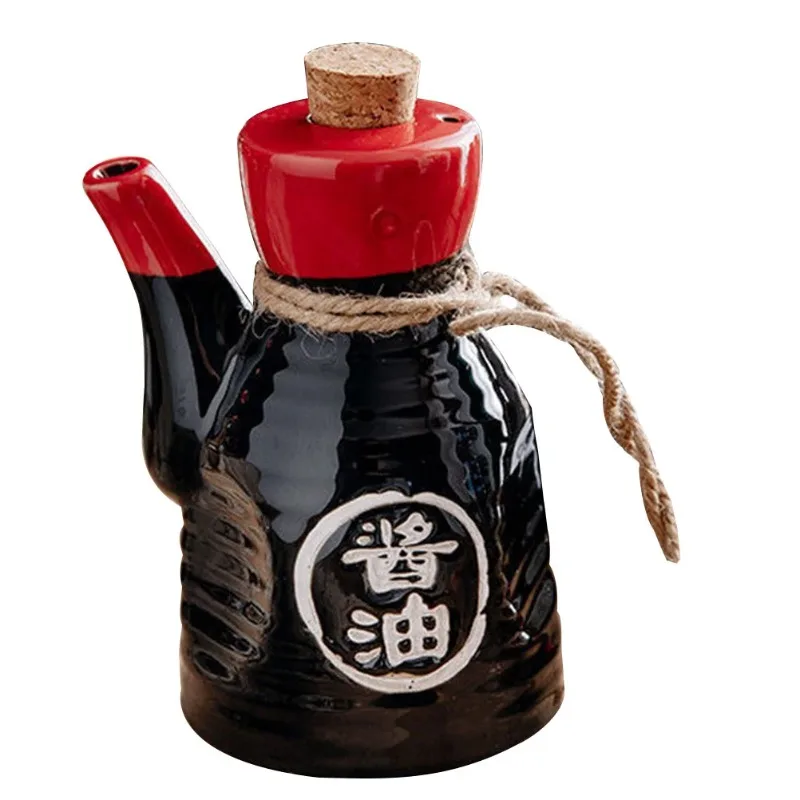 Olla de aceite de estilo japonés, tarro de especias, botella de salsa de soja negra, dispensador de condimentos de cerámica, contenedor de condimentos para el hogar, cocina, comedor y Bar