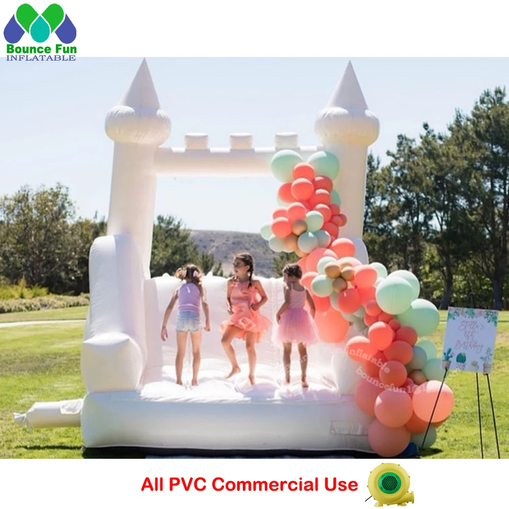 Modern Luxury  White Inflatable Bouncy Castle Slide With Climb Wall Moon Bounce House Blow Up Jump Bouncer For Wedding