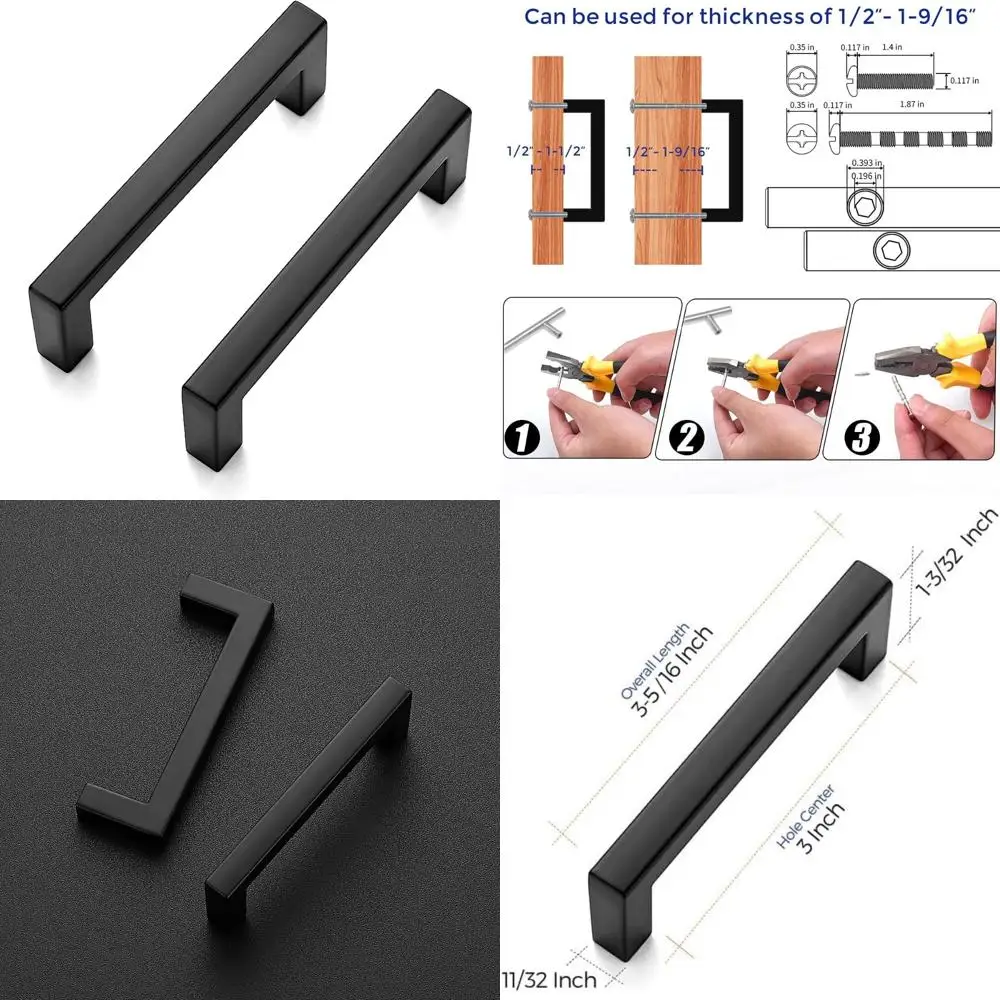 

3-дюймовые матовые черные квадратные ручки для ящиков — тонкие черные ручки для кухонных шкафов и решения для домашнего хранения
