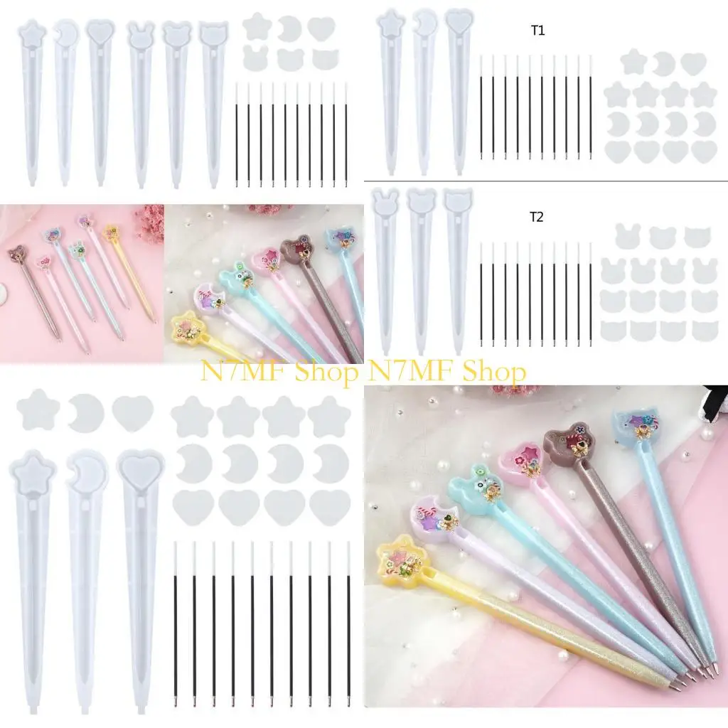 

N7MF Animals Star Moon Heart Ballpoint Pen Silicone Molds for Resin Crafts Making