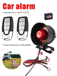 12V Car Security System Horn Siren Alarm with 2 Remote Controls Anti-Theft One-Way Automotive Alarm System Burglar Protection