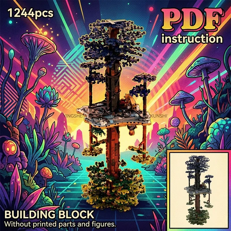 

Stranger Jungle Tree Outpost with Blue Foliage Sci-Fi Vegetation MOC Block Model for 244085 moc