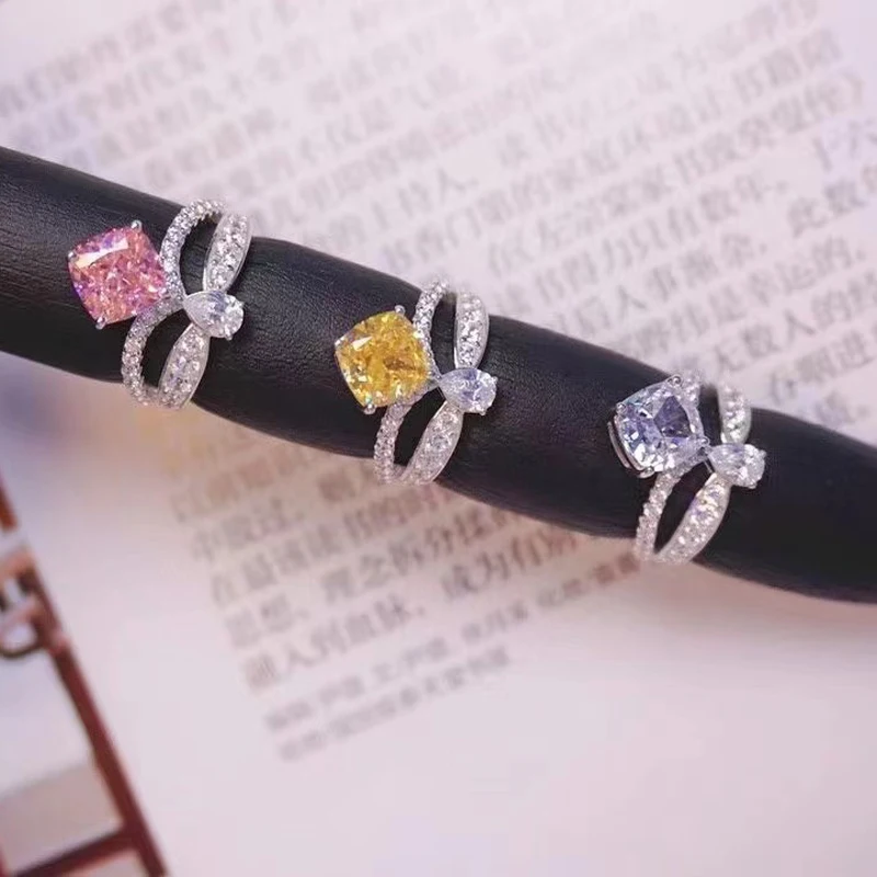 

Yellow Pink White Zircon Ring For Women Fine Jewelry Party Birthday Gift Elegant Simple Style 925Sterling Silver Free Shipping