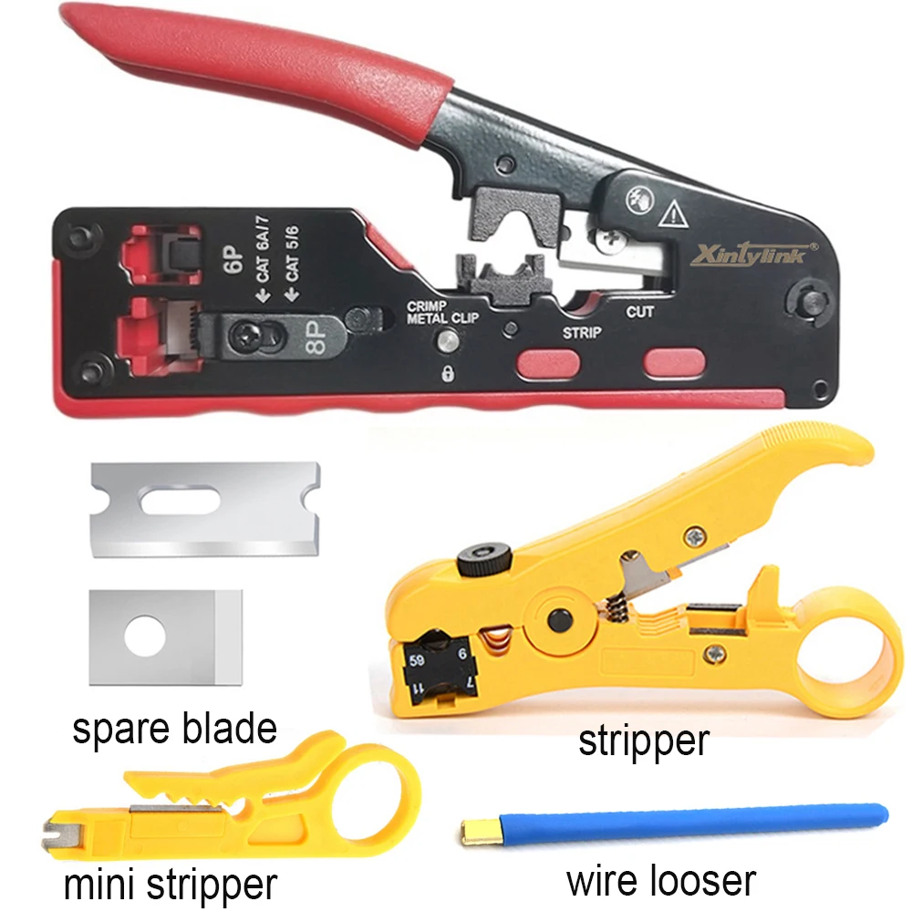 

New 2024 CAT5 CAT6 CAT6A CAT7 CAT8 Crimping Pliers rj45 crimper network tool stripper cutter ethernet cable clamp lan kit strip