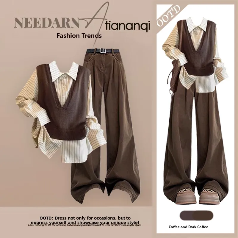 

Cool And Sli Korean Mermaid Striped irt Women's Set with Vest And Casual Pants Layering Spring New Arrival 2026