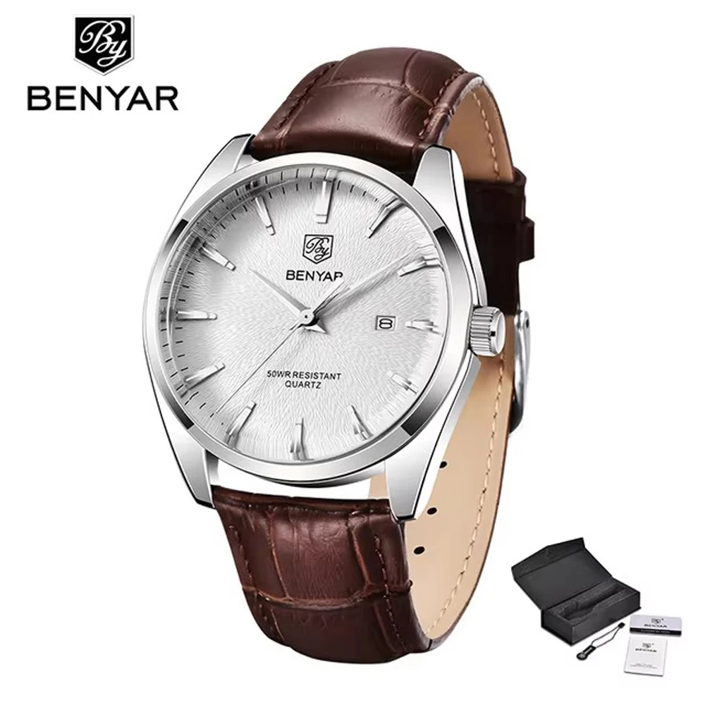 BENYAR Fashion Mens Watches Top Brand Luxury Military Quartz Watch Leather Waterproof Sport Watch Men Clocks reloj hombre 2023