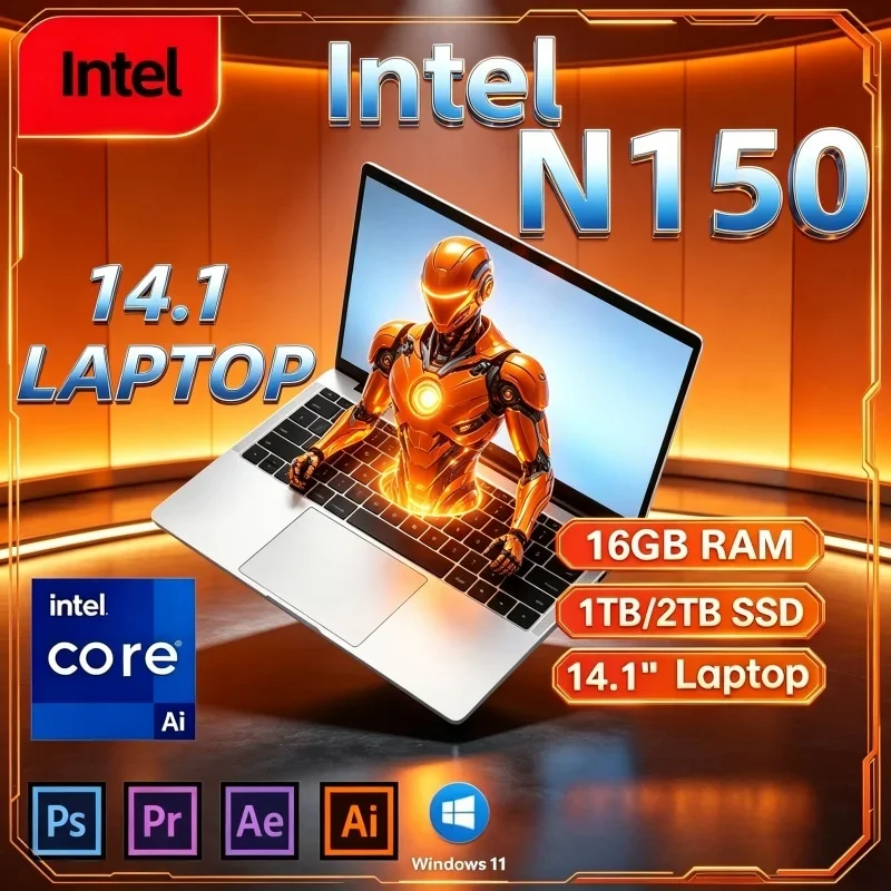 New Hot 2026 Intel Core N150 14.1" Ultra Slim Laptop 16GB 32GB 2TB Win11 Office Study Gaming Notebook