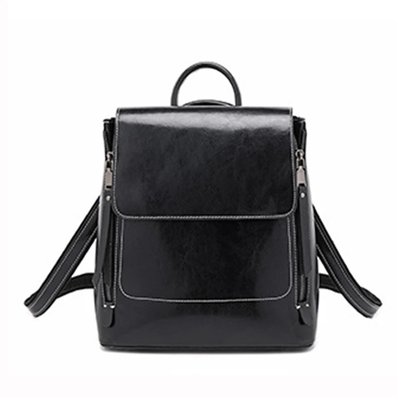 Oil Wax Genuine Leather Female Backpack Rucksack Shoulder School Book Bag Girl Women Daypack Knapsack Cross body Bags