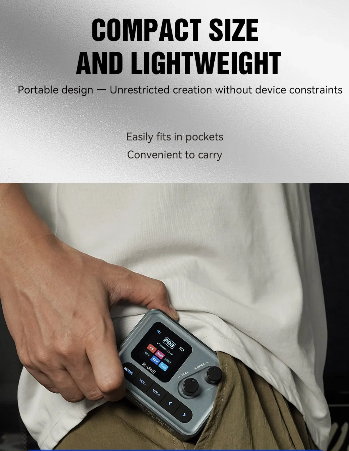 M-VAVE ポケットアンプ ミニギタープロセッサー 1.54インチHDスクリーン搭載 Bluetooth/アプリ制御/100種類以上のエフェクト、Type-C/ギター/ベース録音用