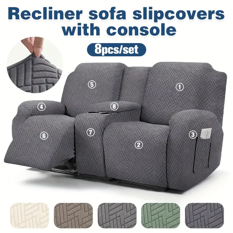 

Комплект из 8 чехлов для дивана-реклайнера, универсальные, защитные от загрязнений, для центральной консоли, эластичные, для 2-местного дивана, с подстаканником