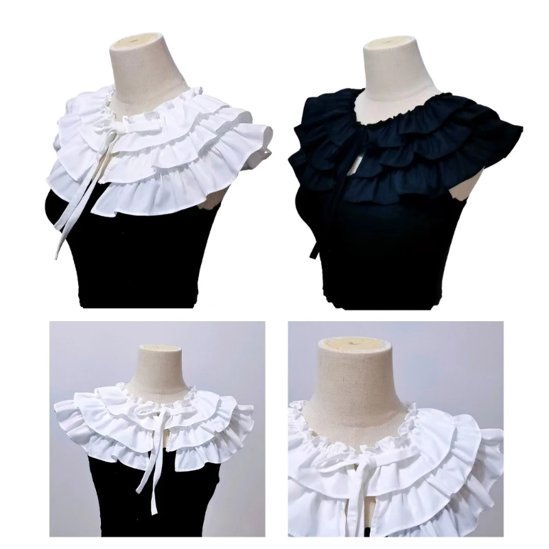 

White Ruffled Collar Girls Clothes Accessiory Women Collar Ancient Art Traditional Large Lapel Shawl Collar Lapel