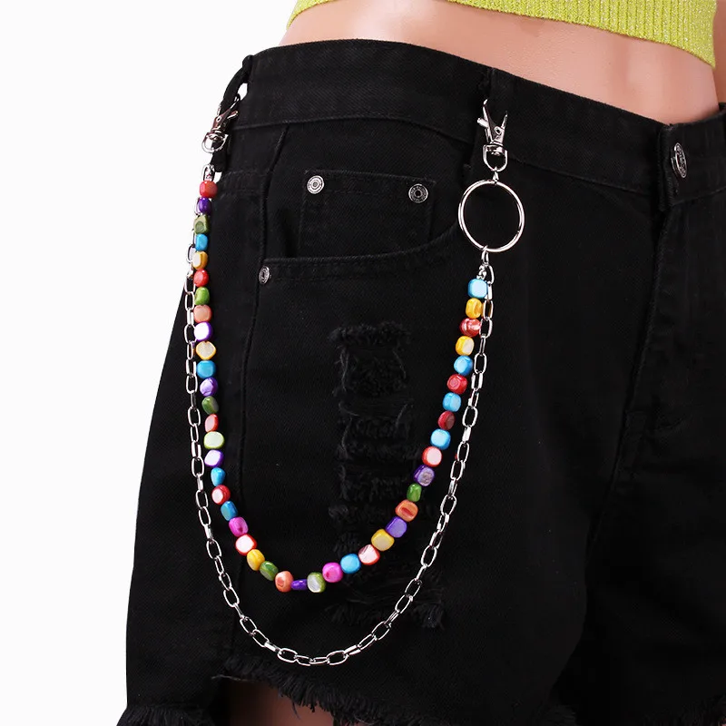 2022 Hip Hop Rock Metal Beads Chain Multicolor Acrylic Rainbow Pants Chain For Women Men Keychains Punk Girls Party Jewelry Gift