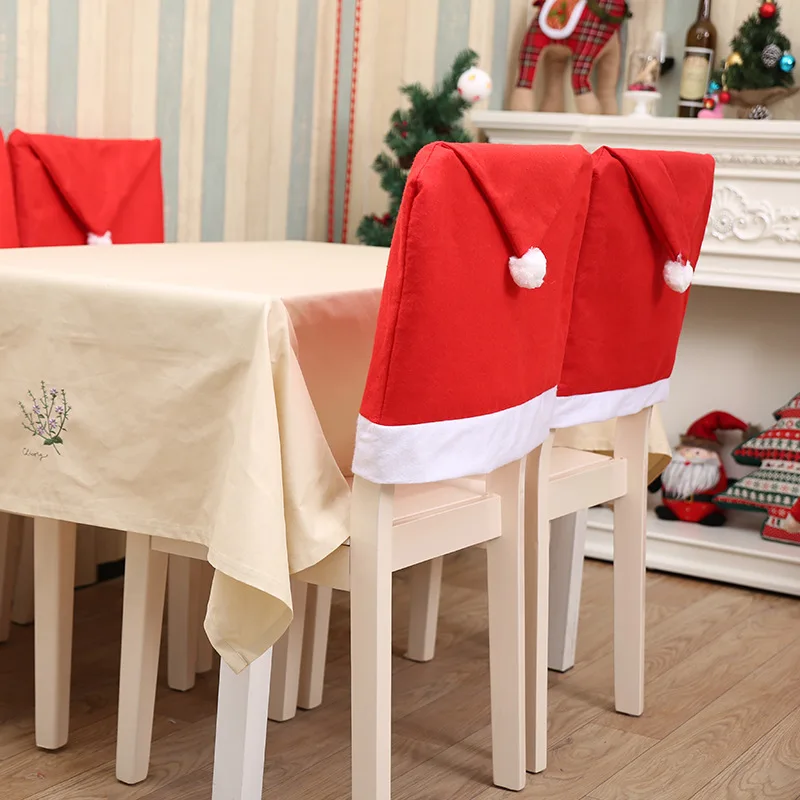 Red Non-woven Christmas Chair Cover for Office Dinning Chair, Christmas Holiday Table Decoration Chair Covers with Soft Touch,