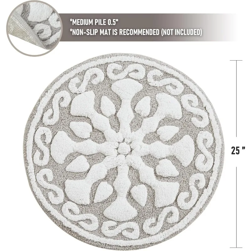 Casablanca Cotton Tufted Bathroom Rugs Plush Medallion Floral Pattern Bath Mat Absorbent, Quick Dry