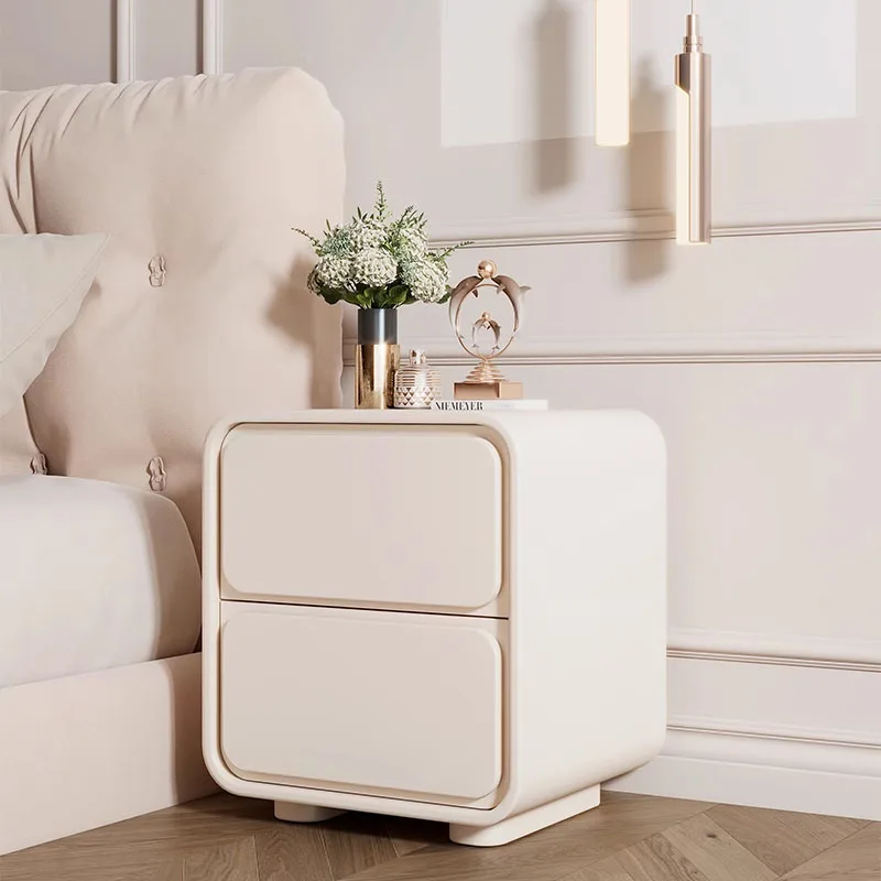 

Creamy Style Wooden Bedside Table With Storage Drawers Wood Painting Nightstand Bedroom Night Stand