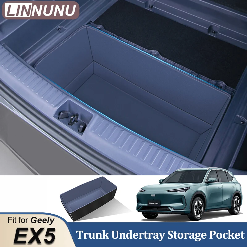 

LINNUNU для Geely EX5 Galaxy E5 2025, карман для хранения багажника, органайзер для багажника автомобиля, водонепроницаемый органайзер для хранения в пол, искусственная кожа