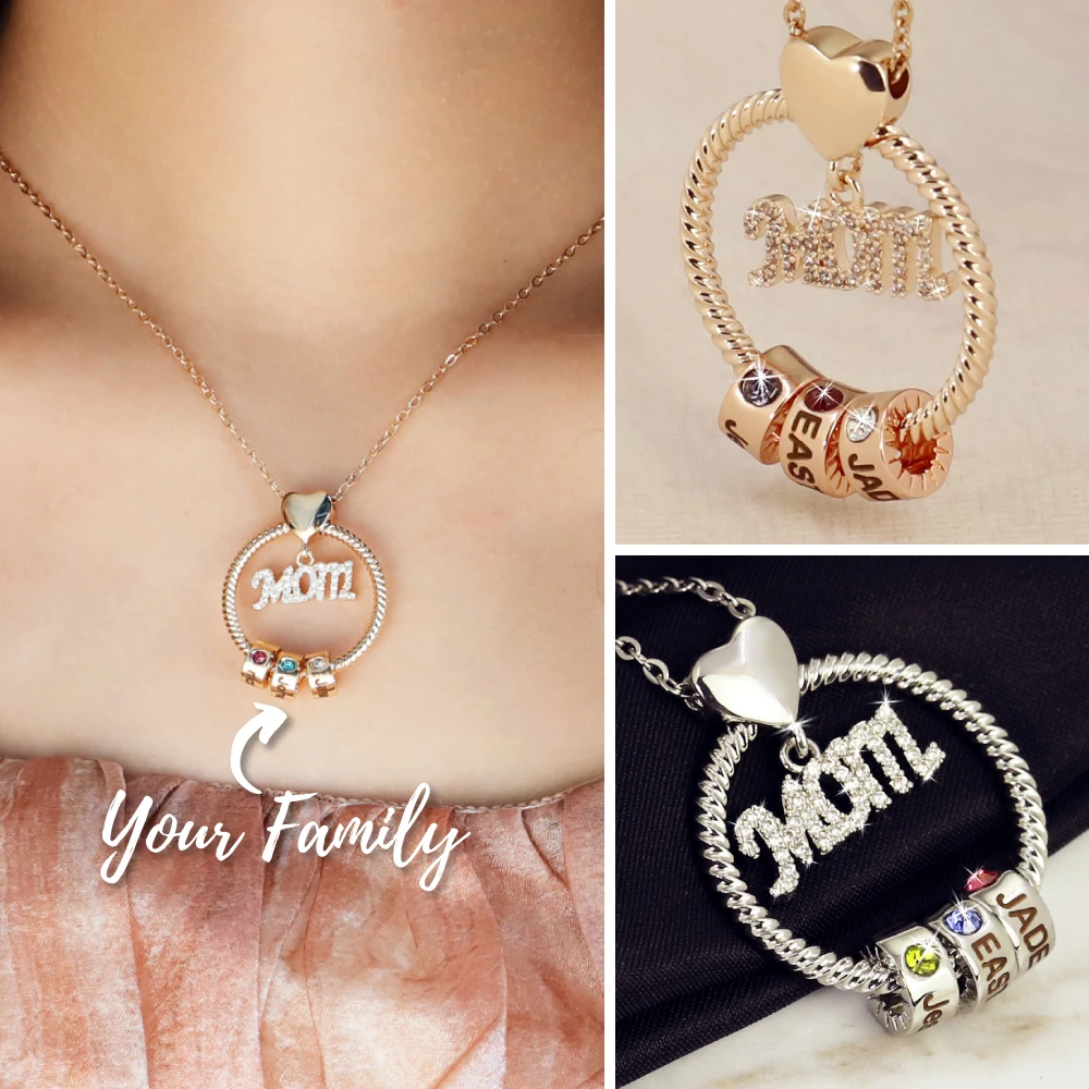Personalisierte Familiennamen-Halskette für Maman Mamma Mama Mom Nanny GiGi Frauen-Halskette, individuelles Geschenk zum Muttertag – Detail 3