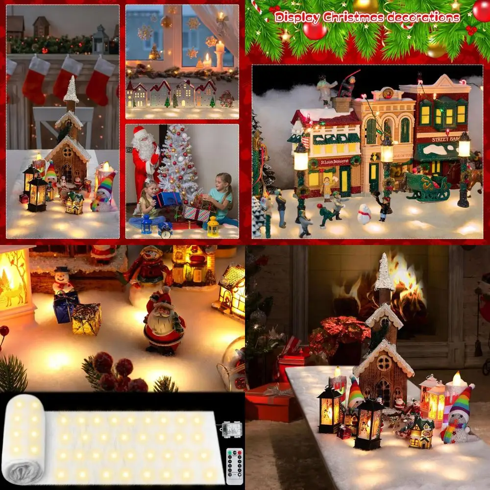 

LED-lit Snow Blanket Table Runner for Christmas Village, 94x24, Warm White